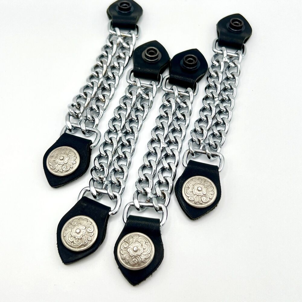Biker Vest Extenders Set of 4 Western Floral Concho Double Chain Black Silver